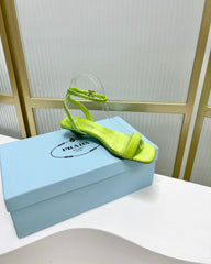 PRA TRIANGLE HEEL SATIN SANDALS CHARTREUSE