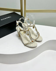 HIGH HEELS PEARL CHAIN IN WHITE COWHIDE