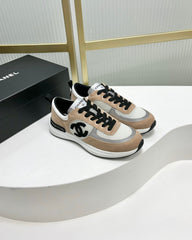 SNEAKER IN TAN BROWN SUEDE AND GREY BREATHABLE MESH