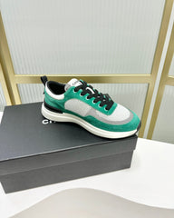 SNEAKER IN JADE GREEN SUEDE AND GREY BREATHABLE MESH