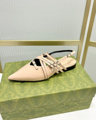 STRAPPY FLAT SLINGBACK IN BEIGE CREAM GLOSSY CALFSKIN