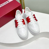 VIV' SKATE SNEAKERS IN WHITE CALFSKIN RED GLITTER STRAP AND CRYSTAL BUCKLE