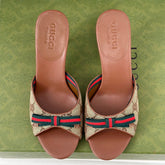 GG Vintage High Heel Slippers Brown