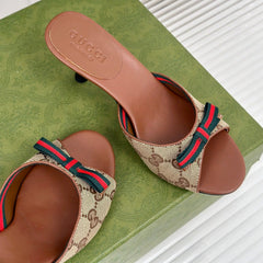 GG Vintage High Heel Slippers Brown