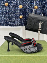 GG Vintage High Heel Slippers Black