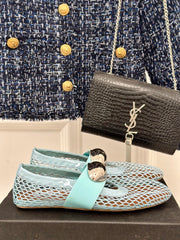 ALAIA MARY JANE SHOES IN SKY BLUE MESH WITH SILVER HARDWARE