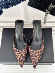 SL BARBARA MULES 55 LEOPARD MOTIF SATIN