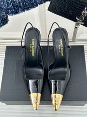 SL JEANNE SLINGBACK PUMPS BLACK POLISHED CALFSKIN