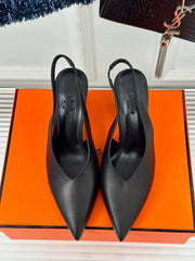 HIGH HEEL 75 MM POINTED- TOE SANDAL IN BLACK CALFSKIN