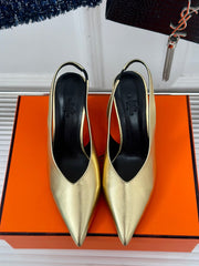 HIGH HEEL 75 MM POINTED- TOE SANDAL IN GOLD CALFSKIN