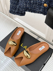 ALAIA FLAT MULE IN BRONZE BROWN LAMBSKIN WITH GOLD HARDWARE
