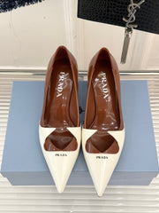 KITTEN HEEL PUMPS IN WHITE MIX BROWN CALFSKIN