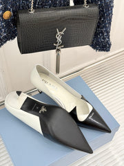 KITTEN HEEL PUMPS IN BLACK MIX WHITE CALFSKIN