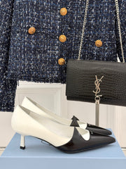 KITTEN HEEL PUMPS IN BLACK MIX WHITE CALFSKIN