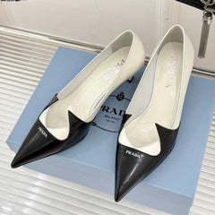 KITTEN HEEL PUMPS IN BLACK MIX WHITE CALFSKIN