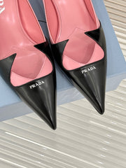 KITTEN HEEL PUMPS IN PINK MIX BLACK CALFSKIN