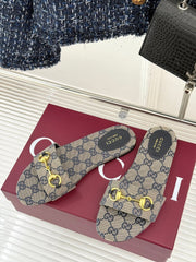 SLIDE SANDALS IN WARM BEIGE FABRIC EMBOSSED LOGO