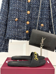 SLIDE SANDALS IN BLACK FABRIC EMBOSSED LOGO