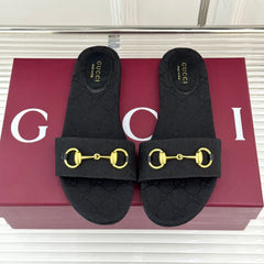 SLIDE SANDALS IN BLACK FABRIC EMBOSSED LOGO