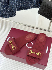SLIDE SANDALS IN RED FABRIC EMBOSSED LOGO