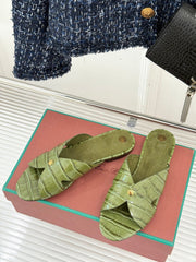 LP SANDALS 25S IN MOSS GREEN LAMBSKIN SNAKE EMBOSSING