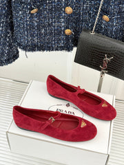 PRADA 25S SOFT PADDED BALLERINAS IN DARK RED SUEDE