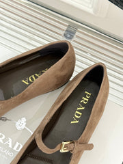 PRADA 25S SOFT PADDED BALLERINAS IN BROWN SUEDE