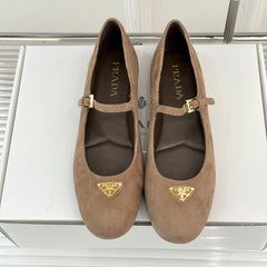 PRADA 25S SOFT PADDED BALLERINAS IN BROWN SUEDE