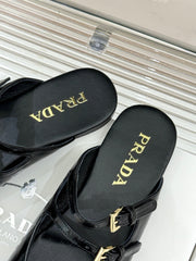 PRADA 25S DUAL MARY JANE BALLERINA MULES IN BLACK CALFSKIN