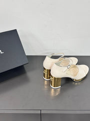 BLOCK HEEL SANDALS WHITE SHEEPSKIN