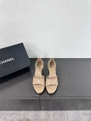 BLOCK HEEL SANDALS BEIGE SHEEPSKIN