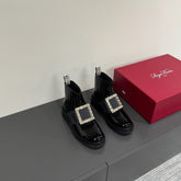 VIV' RANGERS CHELSEA BOOTIES IN GLOSSY BLACK CALFSKIN CRYSTAL BUCKLE