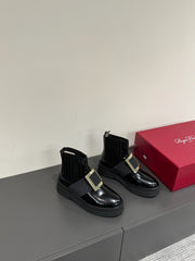 VIV' RANGERS CHELSEA BOOTIES IN BLACK CALFSKIN GOLD BUCKLE