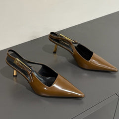 LEE SLINGBACK PUMPS 75 MM IN COFFEE BROWN PATENT CALFSKIN