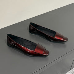 BALLERINA FLATS IN MAHAGANY RED PATENT CALFSKIN