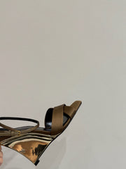 YSL STRAPPY WEDGE SANDALS 25S IN CARAMEL BROWN SATIN