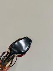 YSL STRAPPY WEDGE SANDALS 25S IN DARK RED SATIN