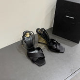 YSL STRAPPY WEDGE SANDALS 25S IN BLACK SATIN