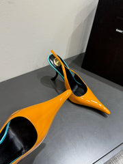 YSL HIGH SLINGBACK 25S IN ENERGY ORANGE GLOSSY LAMBSKIN