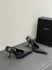YSL HIGH SLINGBACK 25S IN BLACK SATIN