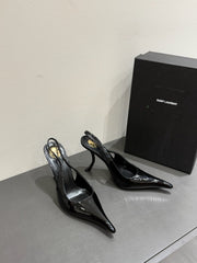 YSL HIGH SLINGBACK 25S IN BLACK GLOSSY LAMBSKIN