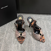 YSL HEELED SANDALS 25S 100 MM IN LEOPARD PRINT LAMBSKIN