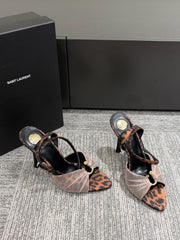 YSL HEELED SANDALS 25S 100 MM IN LEOPARD PRINT LAMBSKIN