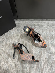 YSL HEELED SANDALS 25S 100 MM IN LEOPARD PRINT LAMBSKIN