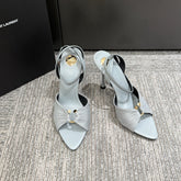 YSL HEELED SANDALS 25S 100 MM IN LIGHT SLATE BLUE LAMBSKIN