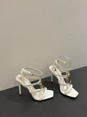 YSL SINGLE-STRAP HEELED SANDALS 25S IN WHITE LAMBSKIN