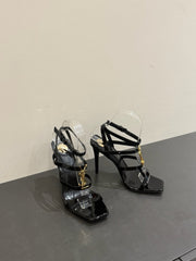 YSL SINGLE-STRAP HEELED SANDALS 25S IN BLACK LAMBSKIN