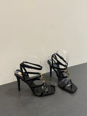 YSL SINGLE-STRAP HEELED SANDALS 25S IN BLACK LAMBSKIN