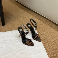 YSL HIGH HEEL SANDALS 25S IN LEOPARD PRINT LAMBSKIN