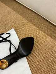 YSL HIGH HEEL SANDALS 25S IN BLACK SHINY LAMBSKIN